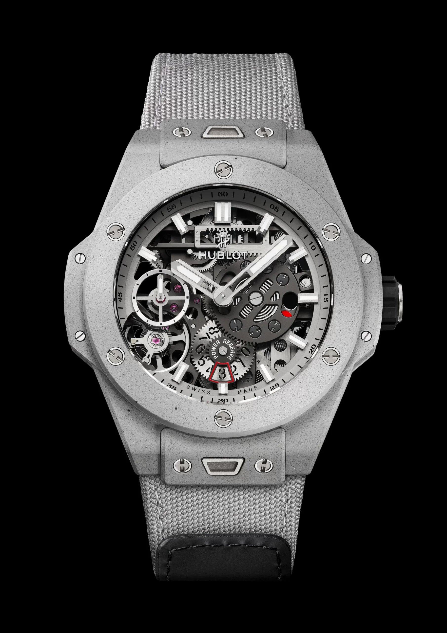 Close-up of Hublot Big Bang MECA-10 Concrete Jungle showing skeleton dial