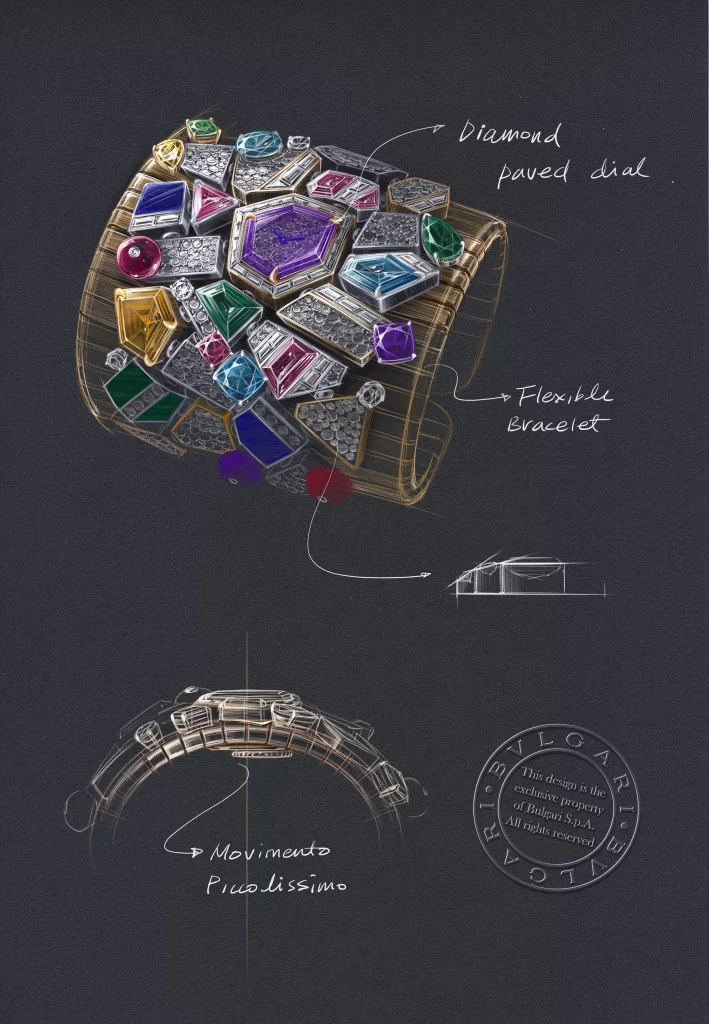 Bvlgari Tubogas e Colori manchette watch with multicolored hardstones