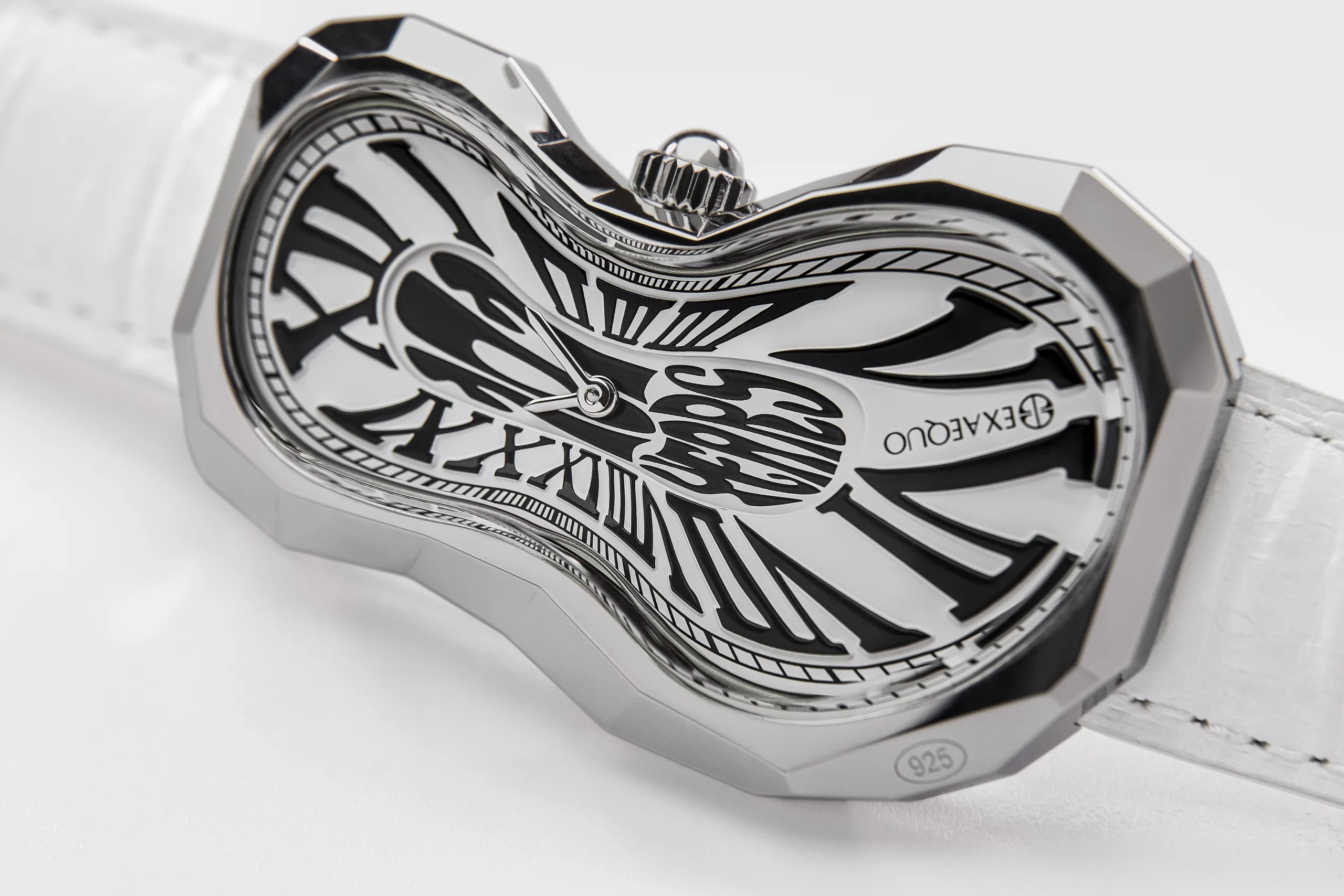 Faceted sterling silver case detail close-up