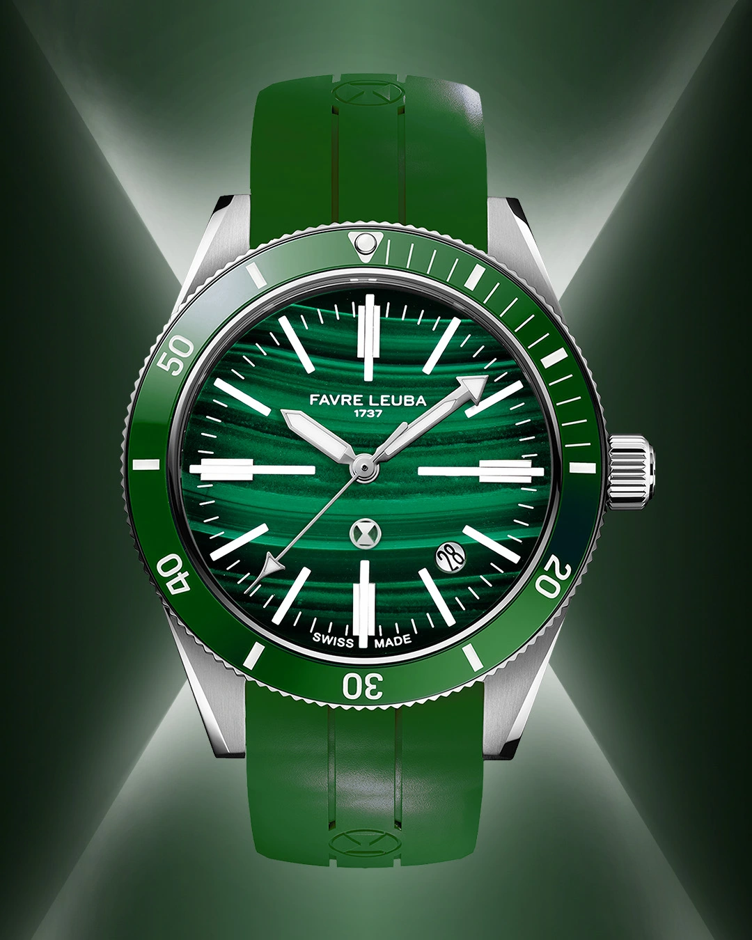 Green malachite dial close-up texture