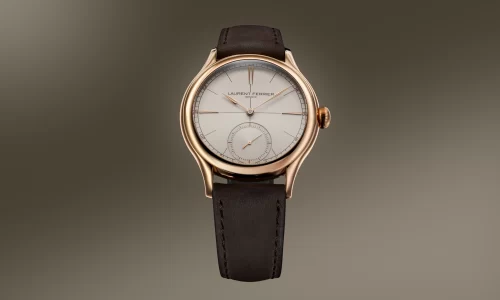 Laurent Ferrier Classic Origin Beige in 5N red gold with beige opaline dial and brown nubuck strap